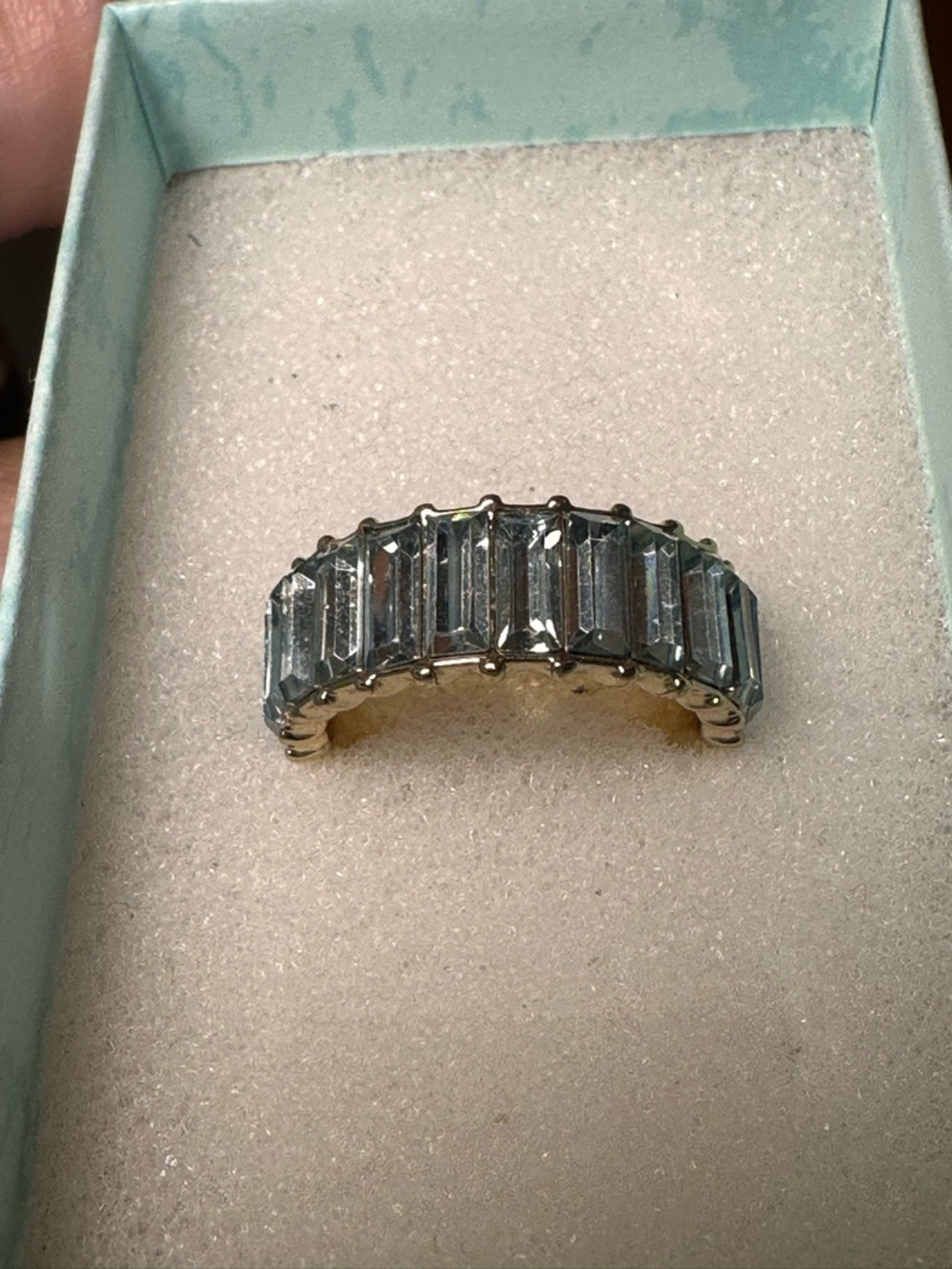 Gold Band Ring with baby blue  Baguette Stones